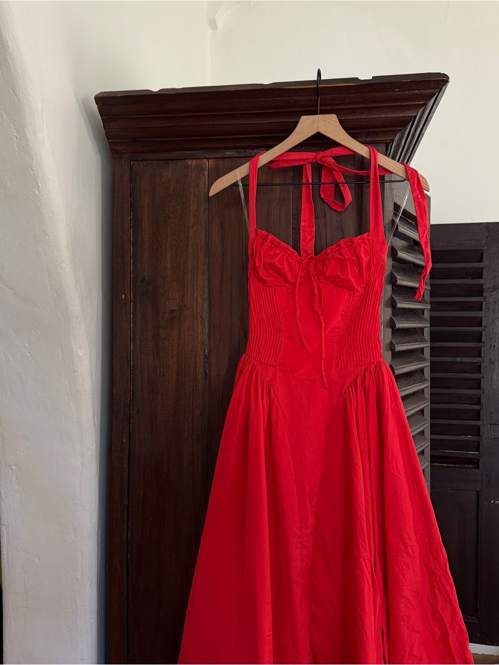 House of CB Red Halter Midi Dress with Tie Neck - Picture 2 of 8